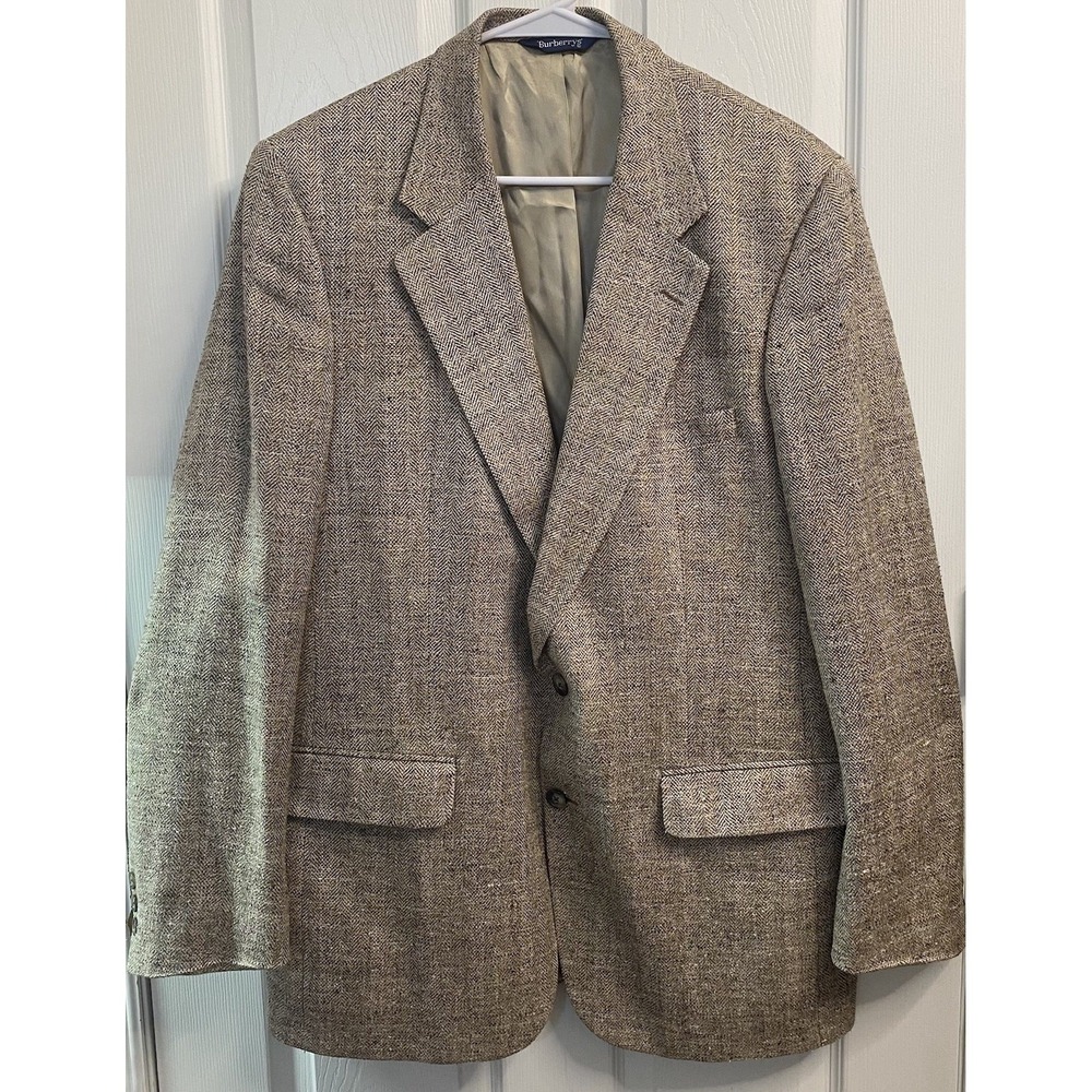 Vintage Burberry 100% Pure Silk Jacobsons Blazer Jacket Beige/Tan Sz 44-46 Long